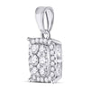 14k White Gold Womens Round Diamond Rectangle Cluster Pendant 1/4 Cttw