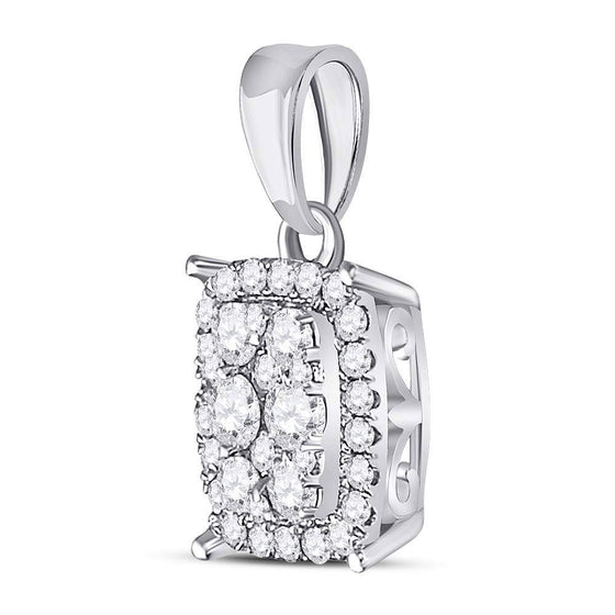 14k White Gold Womens Round Diamond Rectangle Cluster Pendant 1/4 Cttw