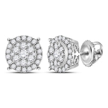  14k White Gold Womens Round Diamond Cluster Earrings 1/2 Cttw