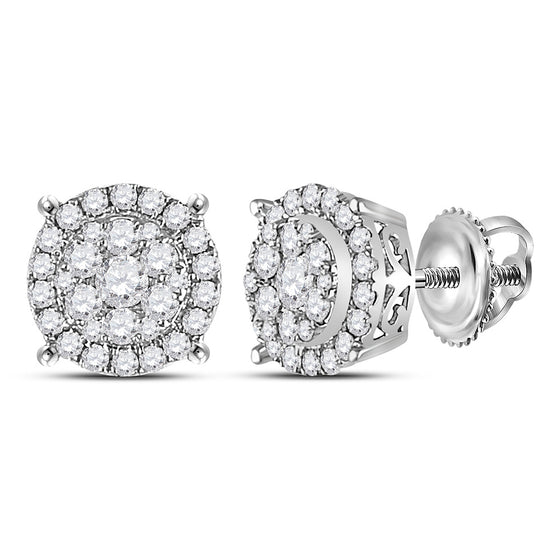 14k White Gold Womens Round Diamond Cluster Earrings 1/2 Cttw