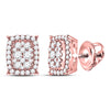 14k Rose Gold Womens Round Diamond Rectangular Cluster Earrings 1/2 Cttw