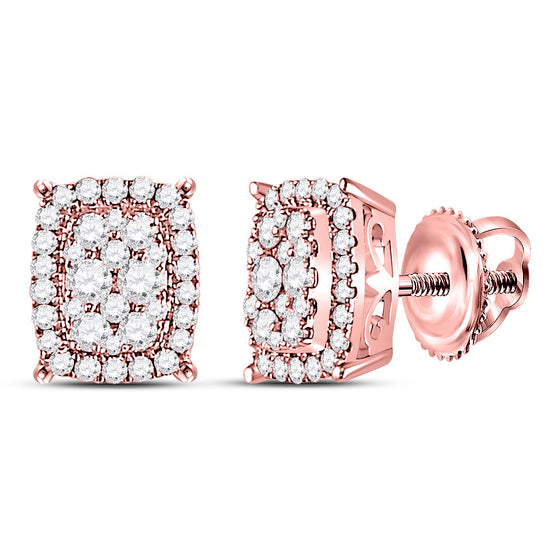 14k Rose Gold Womens Round Diamond Rectangular Cluster Earrings 1/2 Cttw