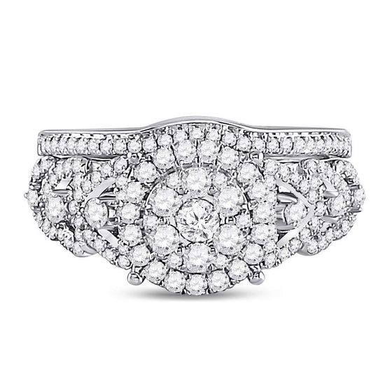 14k White Gold Round Diamond Bridal Wedding Ring Band Set 1 Cttw
