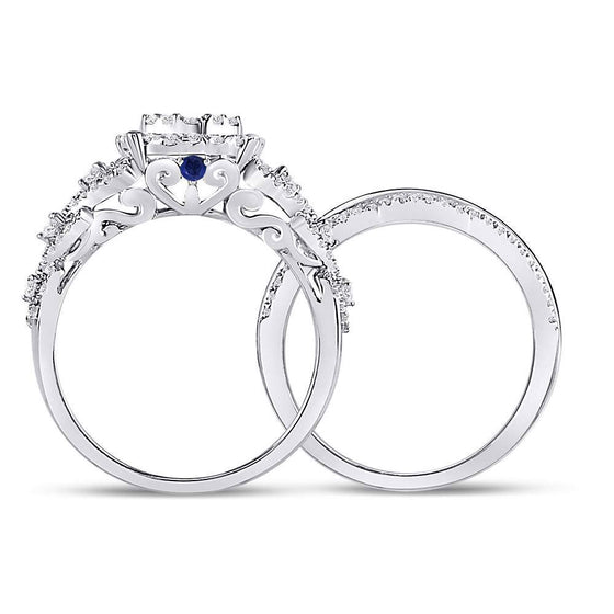 14k White Gold Round Diamond Bridal Wedding Ring Band Set 1 Cttw