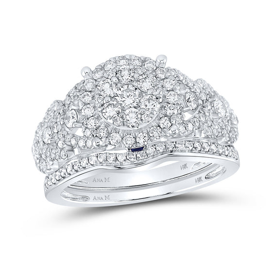 14k White Gold Round Diamond Bridal Wedding Ring Band Set 1 Cttw