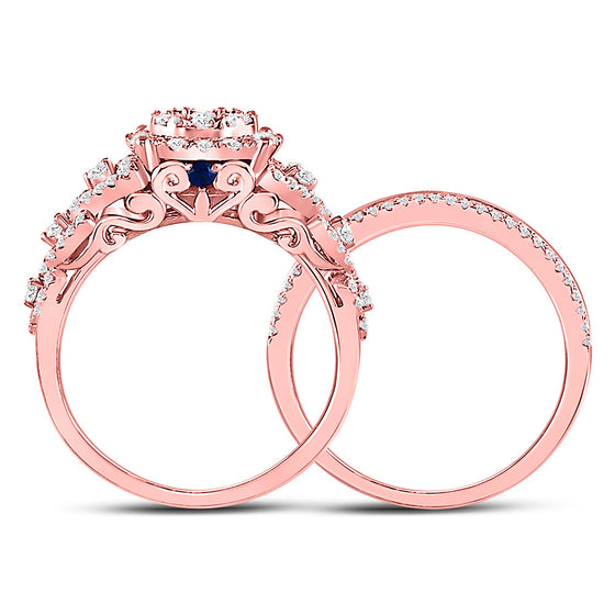 14k Rose Gold Round Diamond Bridal Wedding Ring Band Set 1 Cttw