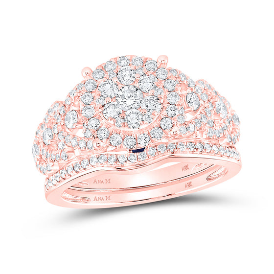 14k Rose Gold Round Diamond Bridal Wedding Ring Band Set 1 Cttw