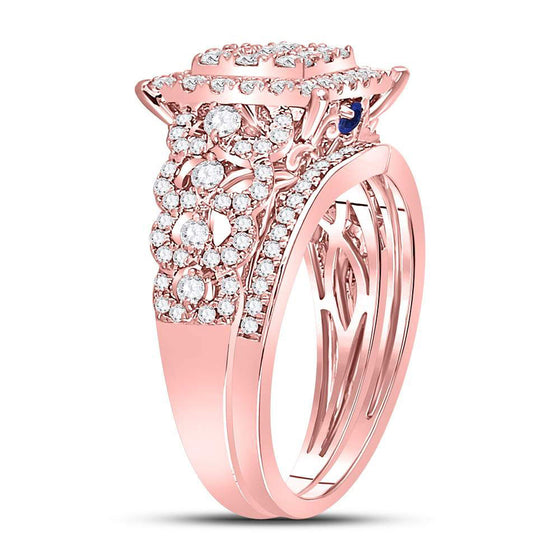14k Rose Gold Round Diamond Bridal Wedding Ring Band Set 1 Cttw