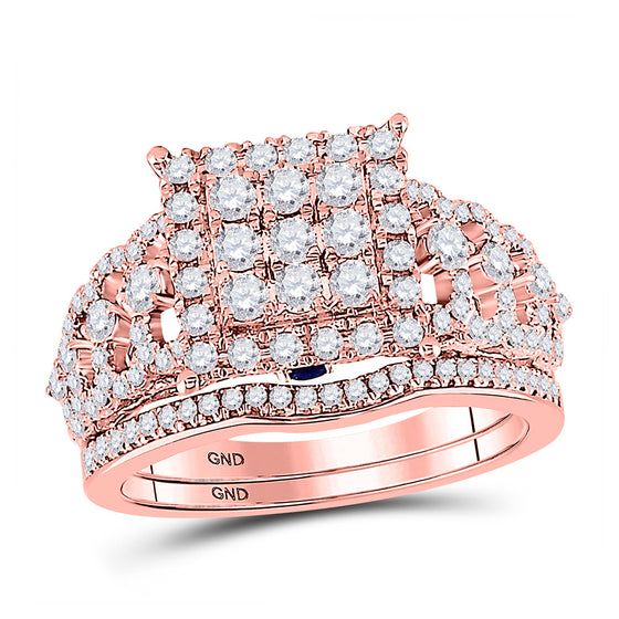 14k Rose Gold Round Diamond Bridal Wedding Ring Band Set 1 Cttw
