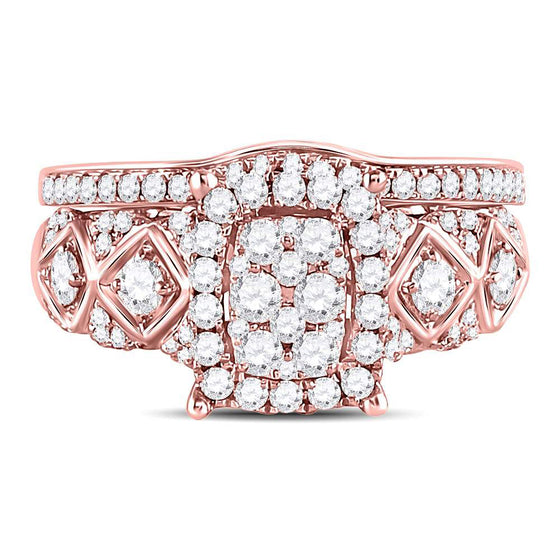 14k Rose Gold Round Diamond Bridal Wedding Ring Band Set 1 Cttw