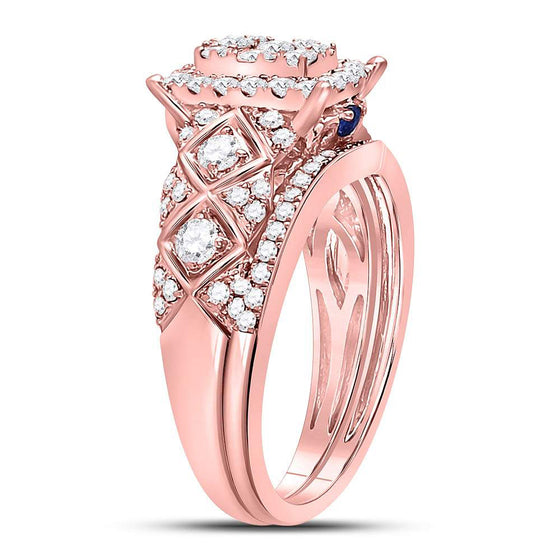 14k Rose Gold Round Diamond Bridal Wedding Ring Band Set 1 Cttw