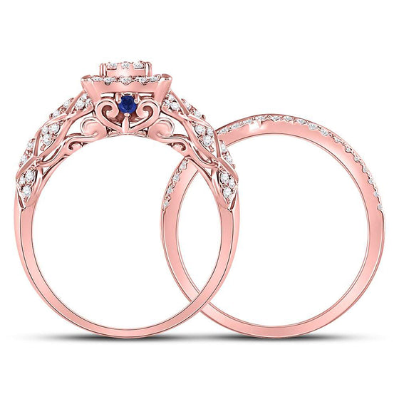 14k Rose Gold Round Diamond Bridal Wedding Ring Band Set 1 Cttw