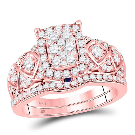 14k Rose Gold Round Diamond Bridal Wedding Ring Band Set 1 Cttw
