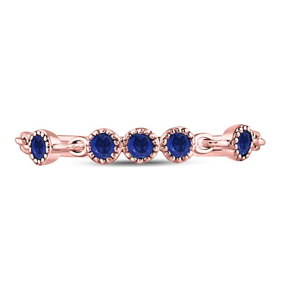 10k Rose Gold Womens Round Blue Sapphire Dot Stackable Band Ring 1/5 Cttw