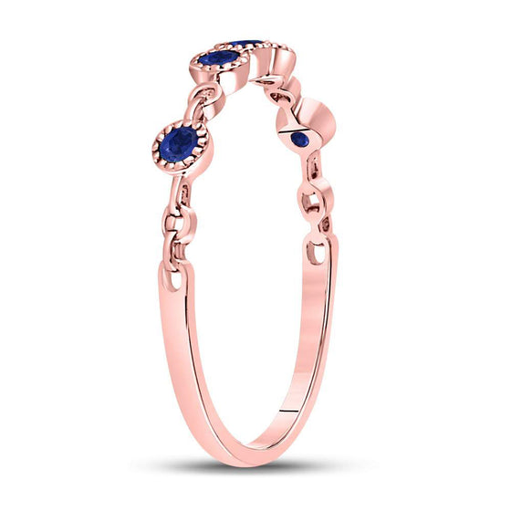 10k Rose Gold Womens Round Blue Sapphire Dot Stackable Band Ring 1/5 Cttw