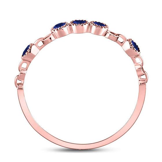 10k Rose Gold Womens Round Blue Sapphire Dot Stackable Band Ring 1/5 Cttw