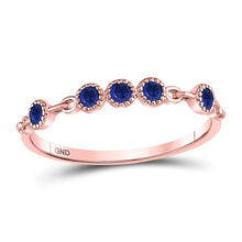  10k Rose Gold Womens Round Blue Sapphire Dot Stackable Band Ring 1/5 Cttw