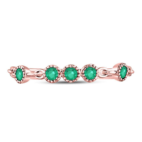 10k Rose Gold Womens Round Emerald Dot Stackable Band Ring 1/20 Cttw