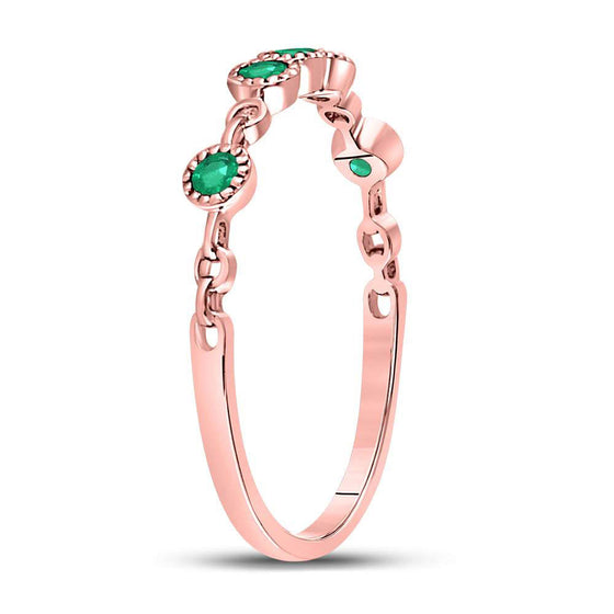 10k Rose Gold Womens Round Emerald Dot Stackable Band Ring 1/20 Cttw