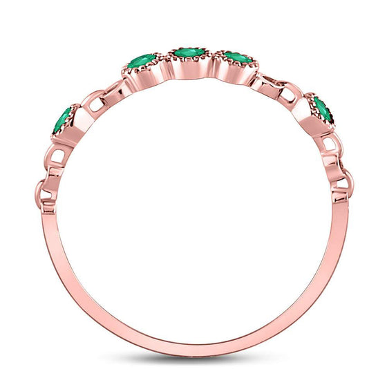 10k Rose Gold Womens Round Emerald Dot Stackable Band Ring 1/20 Cttw