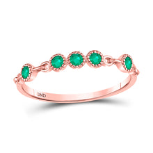  10k Rose Gold Womens Round Emerald Dot Stackable Band Ring 1/20 Cttw