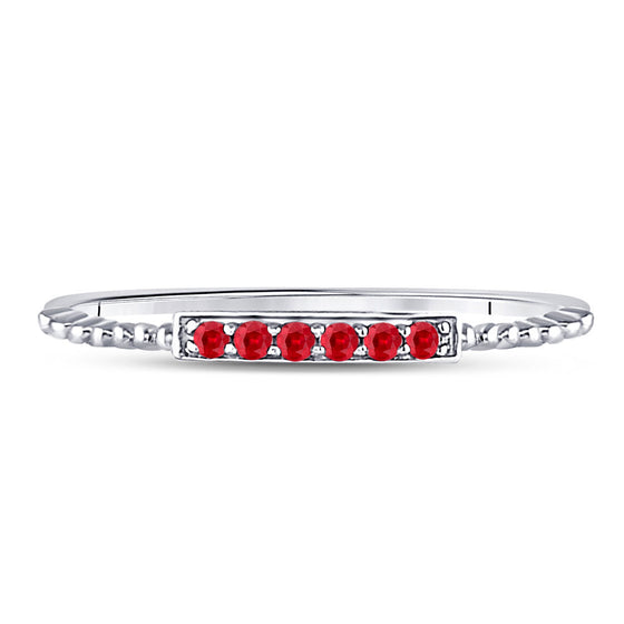10k White Gold Womens Round Ruby Beaded Stackable Band Ring 1/20 Cttw