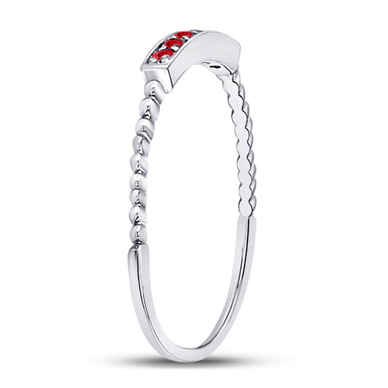 10k White Gold Womens Round Ruby Beaded Stackable Band Ring 1/20 Cttw