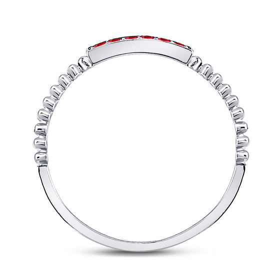 10k White Gold Womens Round Ruby Beaded Stackable Band Ring 1/20 Cttw