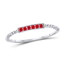  10k White Gold Womens Round Ruby Beaded Stackable Band Ring 1/20 Cttw