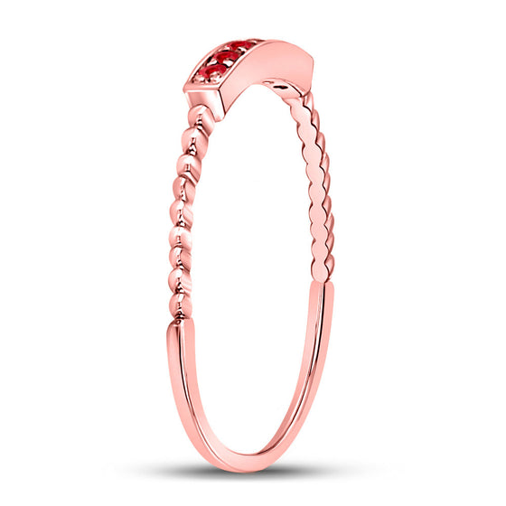 10k Rose Gold Womens Round Ruby Beaded Stackable Band Ring 1/20 Cttw