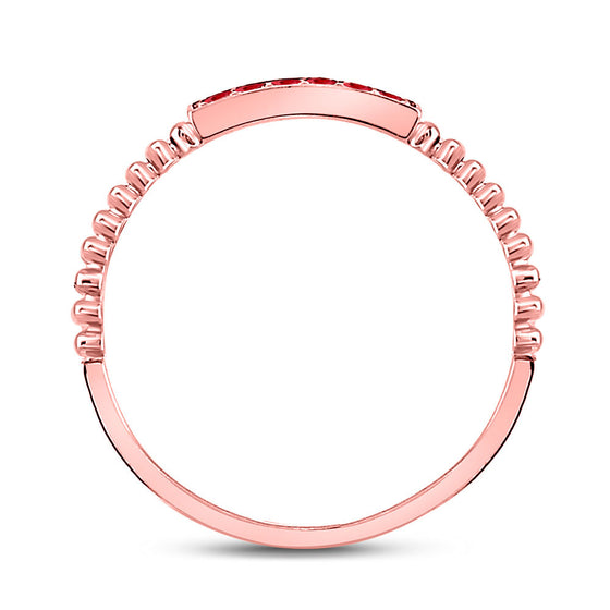 10k Rose Gold Womens Round Ruby Beaded Stackable Band Ring 1/20 Cttw
