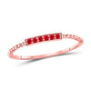 10k Rose Gold Womens Round Ruby Beaded Stackable Band Ring 1/20 Cttw
