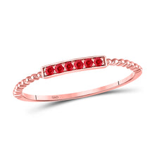  10k Rose Gold Womens Round Ruby Beaded Stackable Band Ring 1/20 Cttw