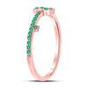 10k Rose Gold Womens Round Emerald Key Stackable Band Ring 1/5 Cttw