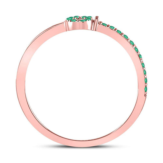 10k Rose Gold Womens Round Emerald Key Stackable Band Ring 1/5 Cttw