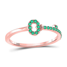  10k Rose Gold Womens Round Emerald Key Stackable Band Ring 1/5 Cttw