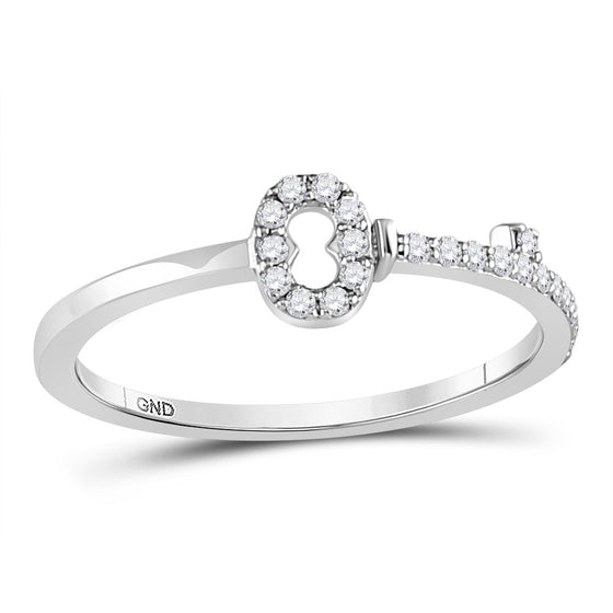 10k White Gold Womens Round Diamond Key Stackable Band Ring 1/8 Cttw