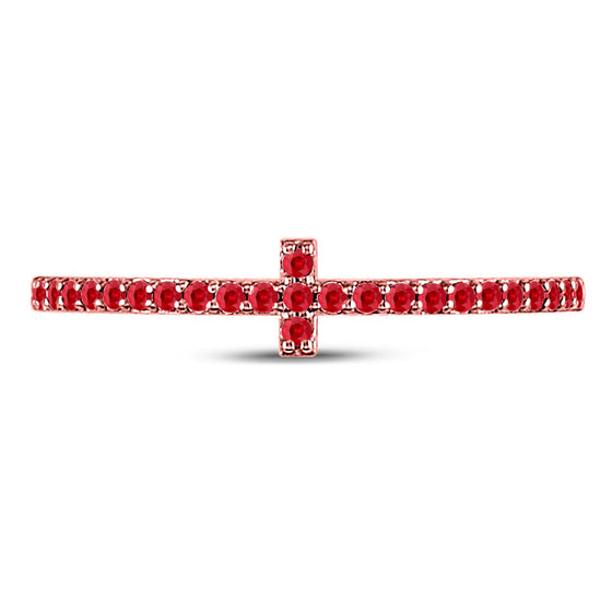 10k Rose Gold Womens Round Ruby Cross Stackable Band Ring 1/6 Cttw