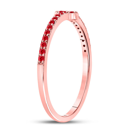 10k Rose Gold Womens Round Ruby Cross Stackable Band Ring 1/6 Cttw