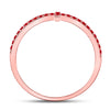 10k Rose Gold Womens Round Ruby Cross Stackable Band Ring 1/6 Cttw