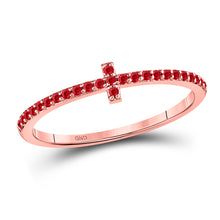  10k Rose Gold Womens Round Ruby Cross Stackable Band Ring 1/6 Cttw