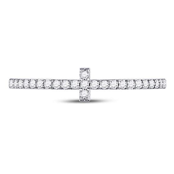 10k White Gold Womens Round Diamond Cross Stackable Band Ring 1/6 Cttw