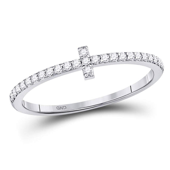 10k White Gold Womens Round Diamond Cross Stackable Band Ring 1/6 Cttw