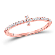  10k Rose Gold Womens Round Diamond Cross Stackable Band Ring 1/6 Cttw