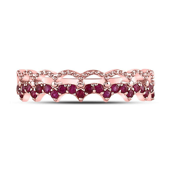 10k Rose Gold Womens Round Ruby Scalloped Stackable Band Ring 1/4 Cttw