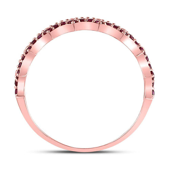 10k Rose Gold Womens Round Ruby Scalloped Stackable Band Ring 1/4 Cttw