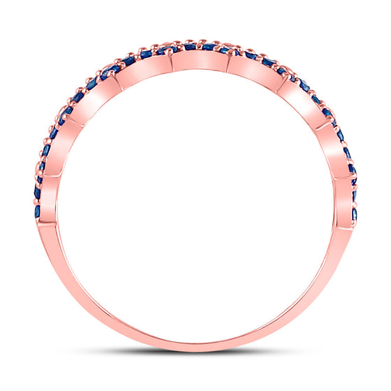 10k Rose Gold Womens Round Blue Sapphire Scalloped Stackable Band Ring 1/4 Cttw