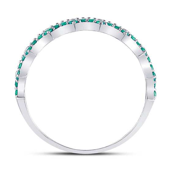 10k White Gold Womens Round Emerald Scalloped Stackable Band Ring 1/4 Cttw