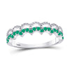 10k White Gold Womens Round Emerald Scalloped Stackable Band Ring 1/4 Cttw