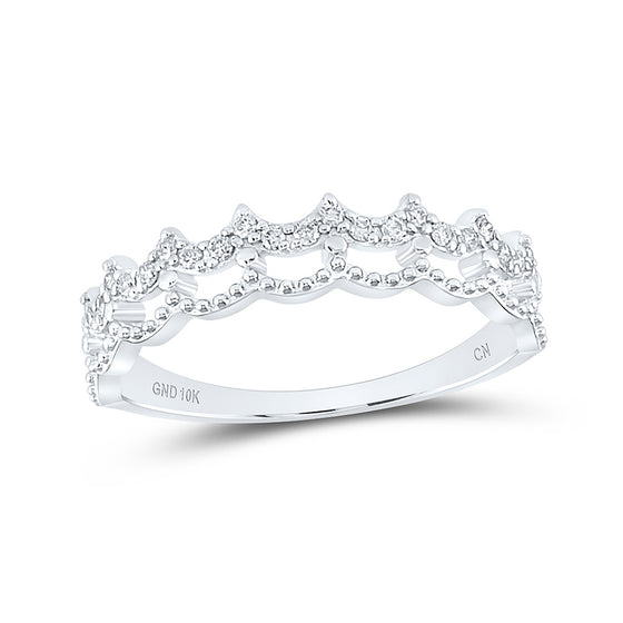 10k White Gold Womens Round Diamond Scalloped Stackable Band Ring 1/4 Cttw